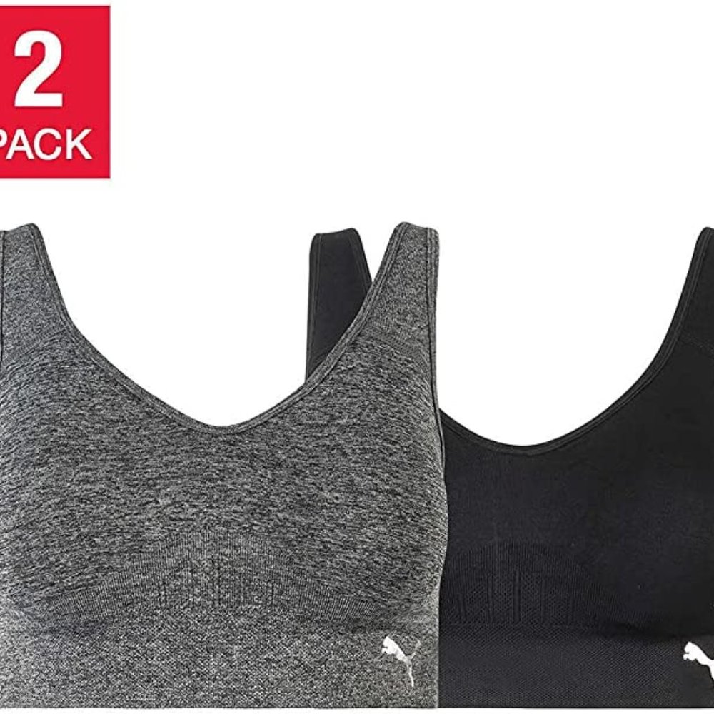 NWT Puma Women's Seamless Sports Bra 2 Pack Black/Gray Size S $60 VV056